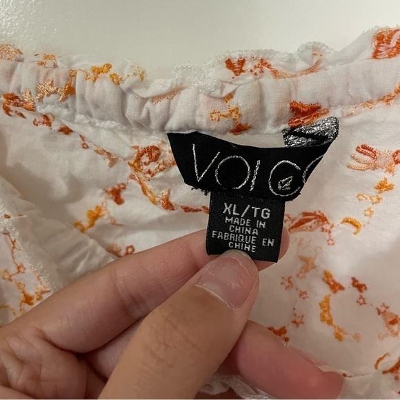 Volcom White with Orange Embroidered Pixie Dust Button Front Cami Tank - Picture 4 of 10